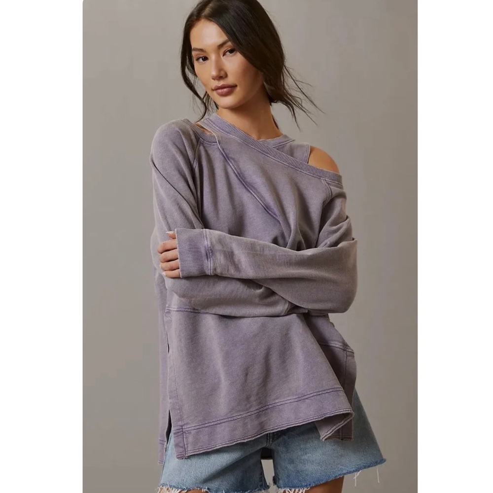Pilcro Crossover Distressed Faded Oversized Sweatshirt Pullover Anthropologie